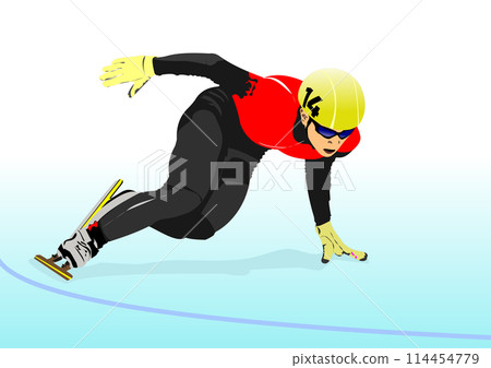 Short Track Speed Skating. 3d vector color hand drawn illustration Short Track Speed Skating. 3d vector color hand drawn illustration 114454779
