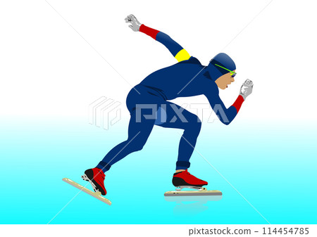 Speed skating runner. Vector 3d hand drawn illustration Speed skating runner. Vector 3d hand drawn illustration 114454785