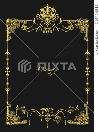 Gold ornament on dark background. Can be used as invitation card. Book cover. Vector illustration. Hand drawn illustration 114454811