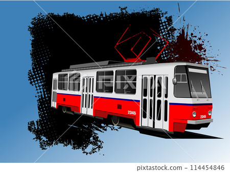 City transport. Tram. Colored Vector 3d hand drawn  illustration 114454846