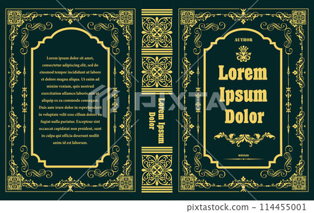 Ornate leather book cover and Old retro ornament frames. Royal Golden style design. Historical novel. Oriental style Vector illustration. Hand drawn illustration Ornate leather book cover and Old retro ornament frames. Royal Golden style design. Historical novel. Oriental style Vector illustration. Hand drawn illustration 114455001