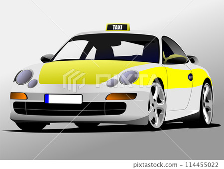 Sedan taxi on white background. 3d vector color hand drawn illustration 114455022