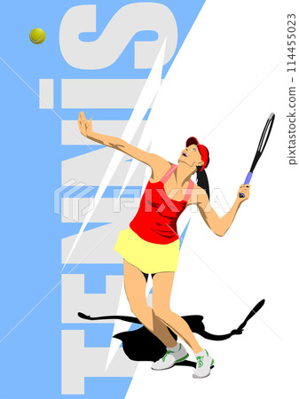 Woman  Tennis players. Colored Vector 3d hand drawn illustration 114455023