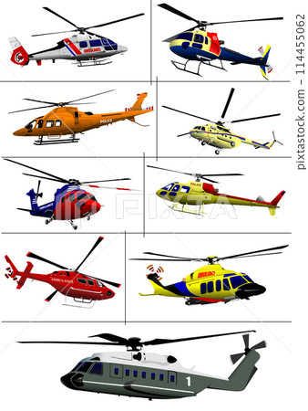 Set of Helicopter. Vector 3d hand drawn illustration 114455062