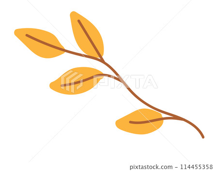 Autumn twig with leaves in flat design. Fall branch with orange leaflets. Vector illustration isolated. Autumn twig with leaves in flat design. Fall branch with orange leaflets. Vector illustration isolated. 114455358