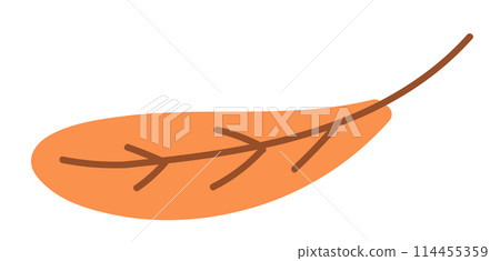 Autumn leaf in flat design. Forest dry orange foliage with veins and twig. Vector illustration isolated. 114455359