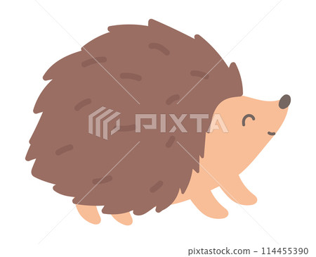 Cute hedgehog in flat design. Happy forest animal with sharp needles. Vector illustration isolated. Cute hedgehog in flat design. Happy forest animal with sharp needles. Vector illustration isolated. 114455390