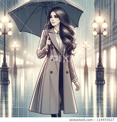 Rain, umbrella and woman 114455627