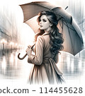 Rain, umbrella and woman 114455628