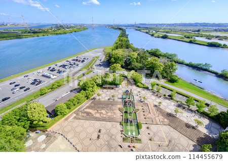 從海津市木曾三河公園展望塔看到的景色(長島方向) 從海津市木曾三河公園展望塔看到的景色(長島方向) 114455679