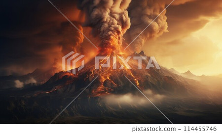 Volcano Eruption Dramatic Landscape. Generative ai Volcano Eruption Dramatic Landscape. Generative ai 114455746