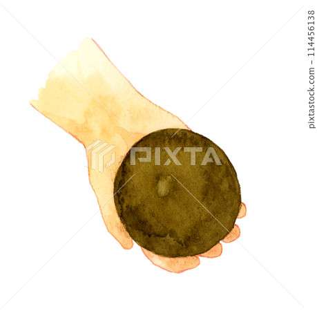 Child's hand holding a mud ball Hand-drawn watercolor illustration of a human hand Child's hand holding a mud ball Hand-drawn watercolor illustration of a human hand 114456138