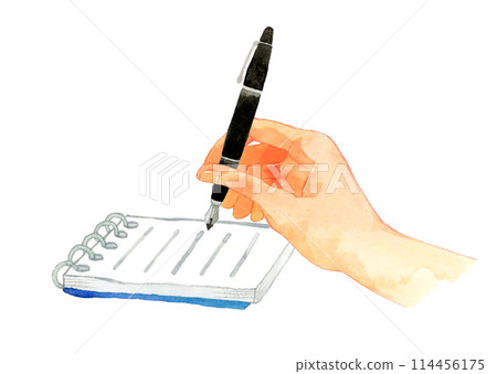 用鋼筆在記事本上手作筆記,手繪水彩畫的人手 用鋼筆在記事本上手作筆記,手繪水彩畫的人手 114456175