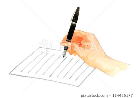 Hands writing a letter with a fountain pen Hand-drawn watercolor illustration of a human hand 114456177