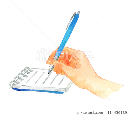 用自動鉛筆或原子筆在記事本上手作筆記 手繪水彩插圖。 114456189
