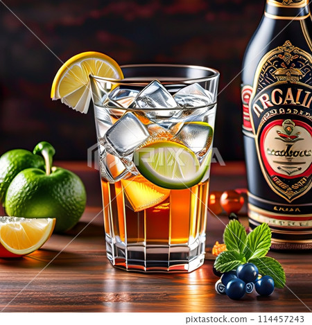 Illustration of vodka on the menu of a restaurant or store.  114457243