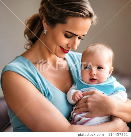Gentle cute mom with baby.  114457251