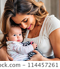 Gentle cute mom with baby.  114457261