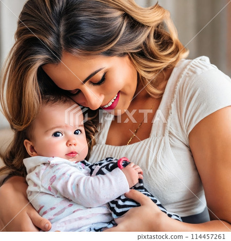 Gentle cute mom with baby.  114457261