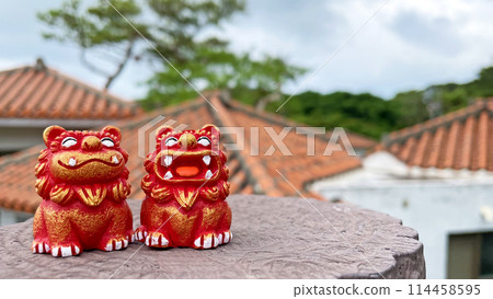 Red tile roof and Shisa, Ishigaki Island, Okinawa Prefecture 114458595