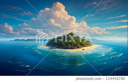 A small island floating on the sea 114458780