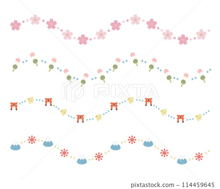 流行裝飾邊框（無主線）：櫻花、餃子、神社、富士山 114459645