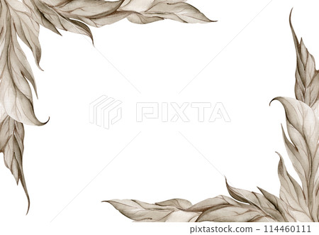 Hand drawn watercolor grisaille monochrome peony flowers, buds and leaves. Border frame isolated on white background. Design for invitations, wedding or greeting cards, floral shop, print, textile 114460111