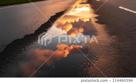 天空倒映在陣雨形成的水窪中 3 114460394