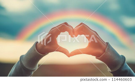 手工製作的彩虹和心形標記 手工製作的彩虹和心形標記 114460603