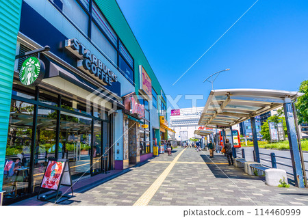 Fujisawa cityscape in Japan, overlooking the entrance to Shonandai Station (subway, Odakyu, and Sotetsu lines) Fujisawa cityscape in Japan, overlooking the entrance to Shonandai Station (subway, Odakyu, and Sotetsu lines) 114460999