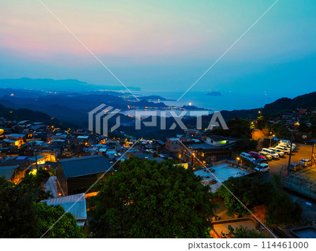 Evening view from the Kaicheng Temple in Ruifang Jiufen Old Street, Jiufen, Taiwan Evening view from the Kaicheng Temple in Ruifang Jiufen Old Street, Jiufen, Taiwan 114461000