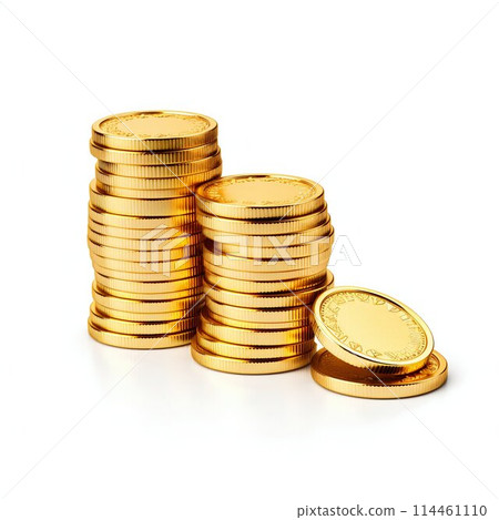 Stacks of Gold Coins Isolated on White. Generative ai 114461110