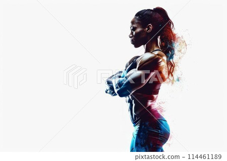 Powerful Female Bodybuilder Showcasing Muscles. Generative ai 114461189
