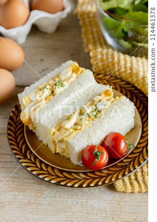Egg sandwich and tomato salad 114461378