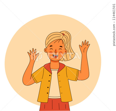 A little girl expresses genuine joy and excitement, his emotions are excited and happy 114461501