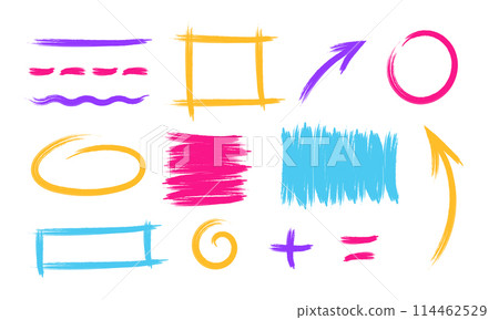 Colorful charcoal marks squiggles scribbles Hand drawn crayon lines doodles Colorful charcoal marks squiggles scribbles Hand drawn crayon lines doodles 114462529