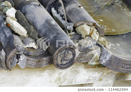 Kumamoto Castle's Uto Tower being dismantled after damage caused by the Kumamoto earthquake 114462994