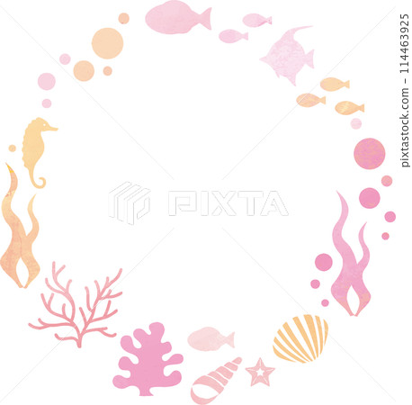 夏日大海剪影框架裝飾處理水彩複製空間背景插畫素材 114463925