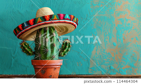 Cactus Wearing Mexican Sombrero Hat 114464304