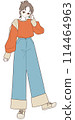 Illustration of a woman wearing wide pants 114464963