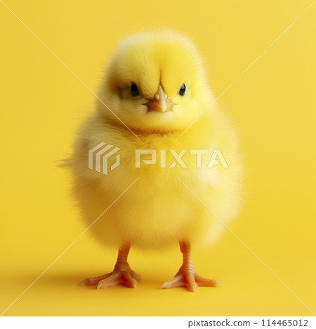 Little cute chicken on a yellow background 114465012