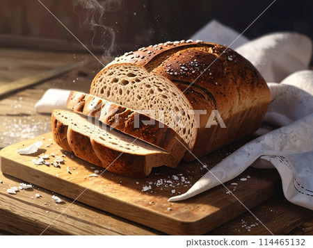 Freshly baked loaf bread - Realistic illustration touch-2 [AI generated, professional finish] 114465132