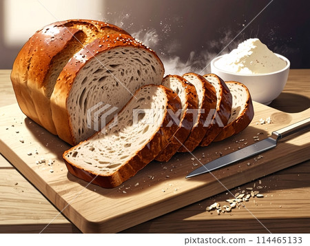 Freshly baked loaf bread - Real touch [AI generated, professional finish] 114465133