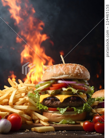 Hamburger and Flame-7 [AI generated, professional finish] 114465158