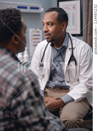 Doctor discussing hospital procedure with patient 114465232