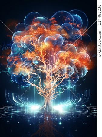 Glowing Orbs Surrounding a Brain-Tree: The Intersection of Nature and Intellect 114465236