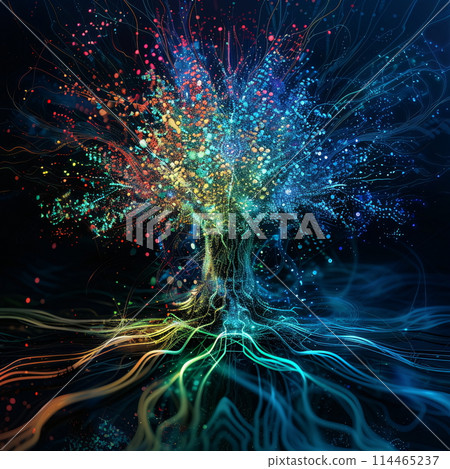 Electric blue roots on plant look like glowing tree in dark 114465237