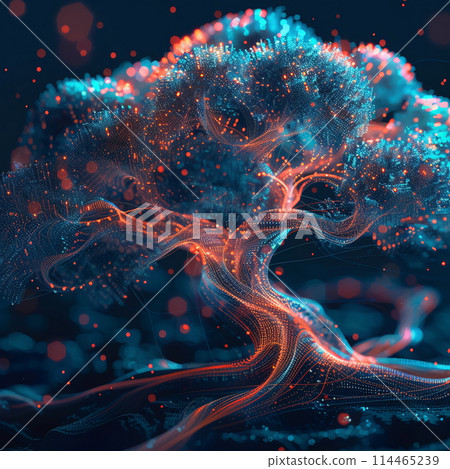 Illuminated Tree of Life in a Magical Forest of Lights and Colors 114465239