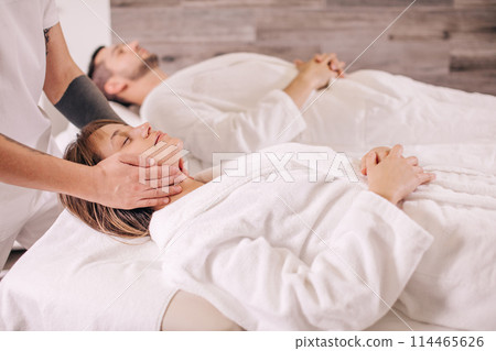 young gorgeous people are resting at the spa center young gorgeous people are resting at the spa center 114465626