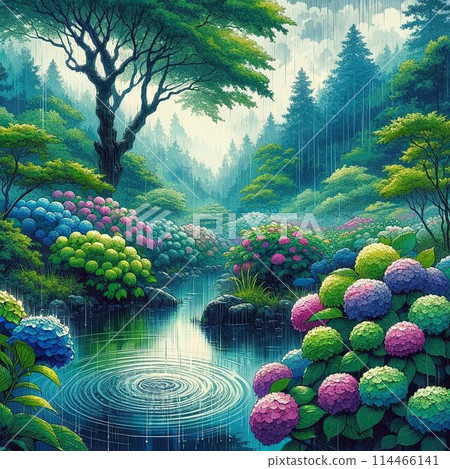水彩畫的繡球花框架 114466141
